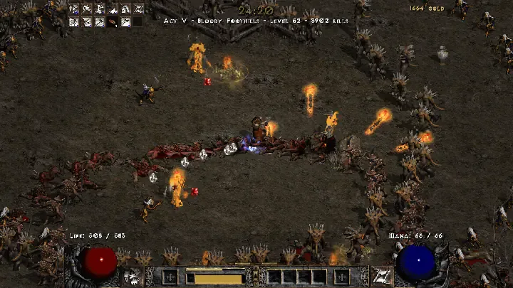 D2 Survivors gameplay with enemies surrounding the player