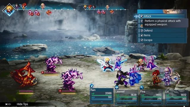 Turn-based battle interface showing the party, enemy gauges and timeline in Final Fantasy Resonance