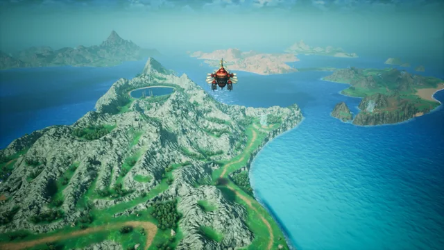 An airship above the island-filled world map in Final Fantasy Resonance