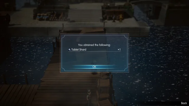 Tablet Shard pickup notification at a harbor in Final Fantasy Resonance
